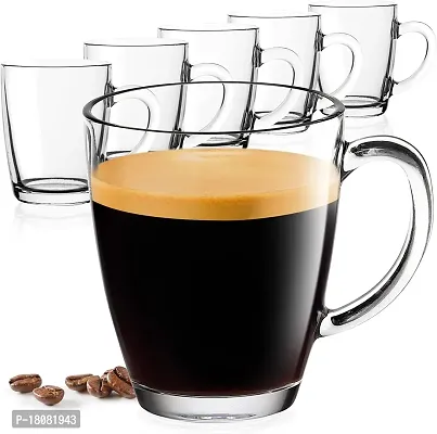 Clear Glass Coffee Mugs - Glass Mugs For Hot Beverages - Durable Clear Coffee Cups - Tempered Glass Coffee Cup - Tea  Coffee Glass Cup - Giftable Clear Coffee Mug With Handle (Set Of (6)-thumb0