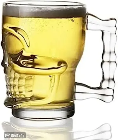 Large Skull Beer Mug, Crystal, Glass, Tableware Set, Beer Mug For Party, Cocktail Mug, Pub Beer Mug, Wine Mug, Drinking Glass, Juice Glass, Mocktail Mug Set Of 4 (520 Ml)
