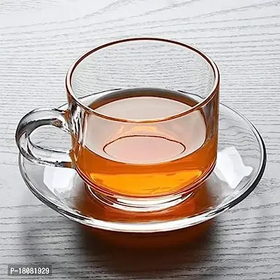 Roma Glass Tea Cup And Saucer, Clear 220 Ml (Set 4)-thumb0