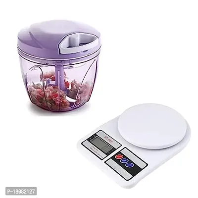 Electronic Digital Kitchen Scale, Kitchen Scale Digital Multipurpose, Weight Machines For Kitchen And 2 In 1 Handy Chopper, Vegetable Fruit Nut Onion Chopper (950ML)-thumb0