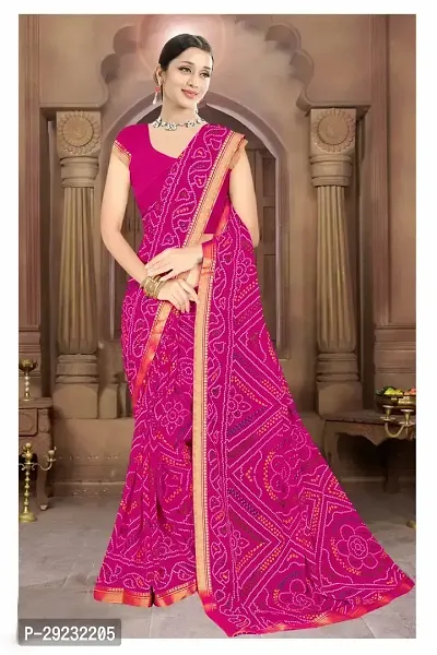 Stylish Pink Georgette Printed Saree with Blouse piece For Women-thumb0