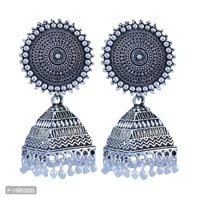 Latest Trending Jhumka Earrings For Women Ethnic Oxidized Silver Plated Pastel Black ER62C-thumb2