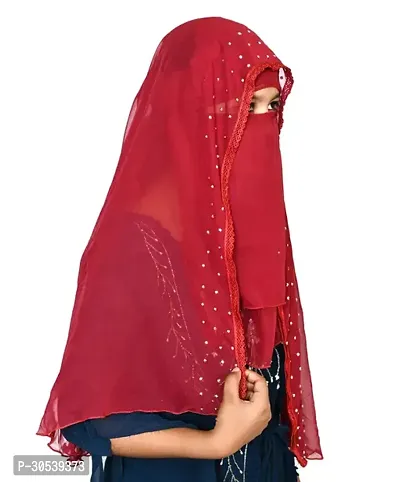 Contemporary Red Chiffon Solid Abaya For Women-thumb0