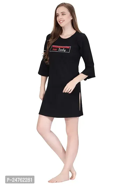 The Wardrobe Farm TWF Bell Sleeve Printed Short Night Dress for Women / Cotton Nighty - Black (Size 3XL)-thumb0