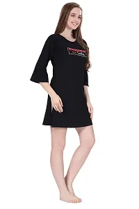 The Wardrobe Farm TWF Bell Sleeve Printed Short Night Dress for Women / Cotton Nighty - Black (Size 2XL)-thumb2