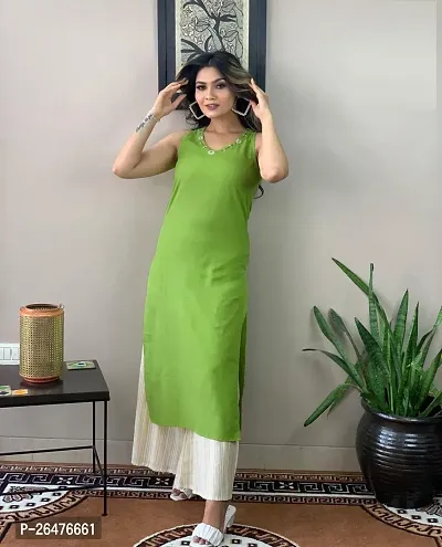 Beautiful Viscose Rayon Green Solid Kurta For Women-thumb2