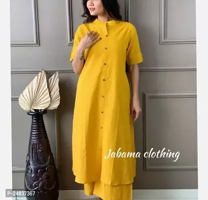 Stylish Yellow Printed Cotton Kurta Bottom Set For Women-thumb0