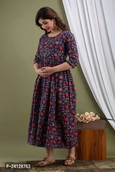 VARICOS Women's Cotton Floral Printed Anarkali Maternity Feeding Kurti-thumb5