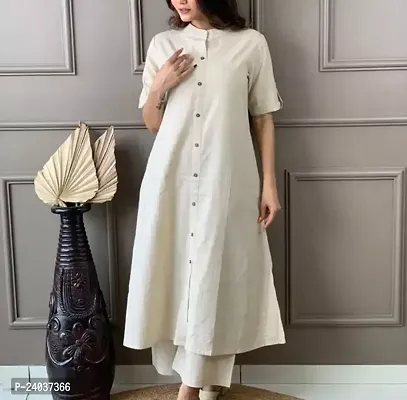 Stylish White Printed Cotton Kurta Bottom Set For Women