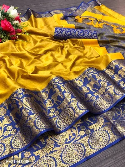 Elite Yellow Cotton Silk Jacquard Women Saree with Blouse piece-thumb0