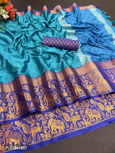 Elite Blue Cotton Silk Jacquard Women Saree with Blouse piece-thumb0