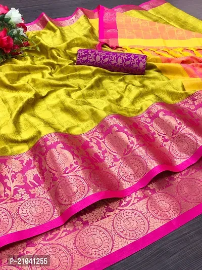 Elite Yellow Cotton Silk Jacquard Women Saree with Blouse piece