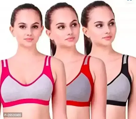 Stylish Multicoloured Synthetic Solid Bras For Women Pack Of 3-thumb0