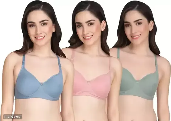 Stylish Multicoloured Synthetic Solid Bras For Women Pack Of 3-thumb0