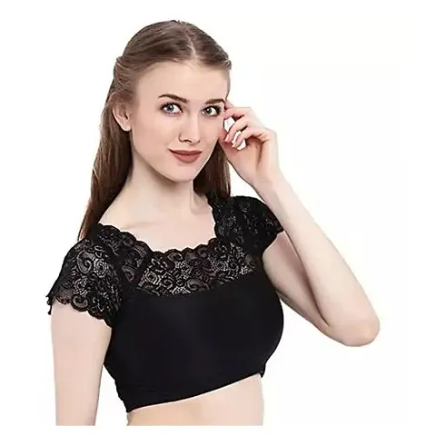 KARL FOERSTER Short Sleeve Round Neck Readymade Lace Net Blouse for Women & Girls