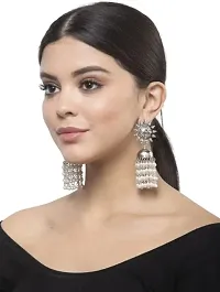 Oxidised Silver Traditional Earring With White Pearl Afghani Long Tassel Sun Shape Bigger Jhumki for Women  Girls-thumb3