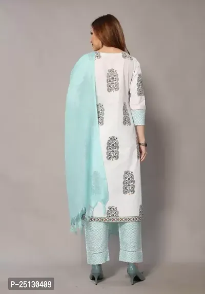 Stylish Cotton Blend Multicoloured Printed Kurta, Bottom and Dupatta Set For Women-thumb2
