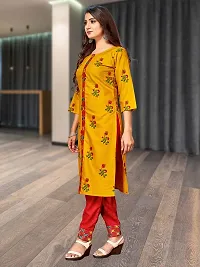 LABEL DE VEDA Womens Cotton Printed Straight Kurta Pant Set (Red and Yellow, L)-thumb2