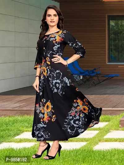 Stylish Black Crepe Floral Printed Dresses For Women-thumb0