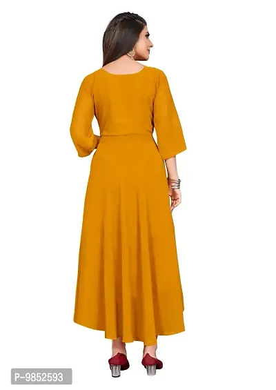 Elegant Mustard Georgette Solid Dresses For Women-thumb2