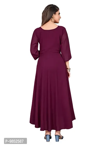 Elegant Purple Georgette Solid Dresses For Women-thumb2