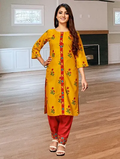 Top Selling Cotton Embroidered Straight Kurti Pant Set