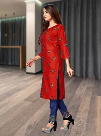 LABEL DE VEDA Womens Cotton Printed Straight Kurta Pant Set (Red & Blue, L)-thumb3