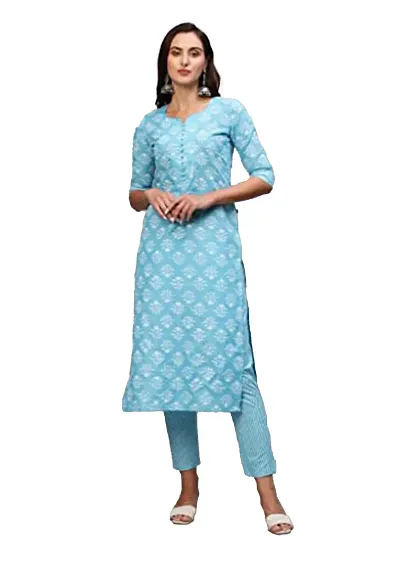 Trendy Polycotton Printed 3/4 Sleeve A-Line With Pant Set