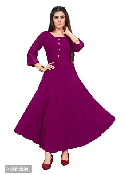 Elegant Purple Georgette Solid Dresses For Women-thumb0