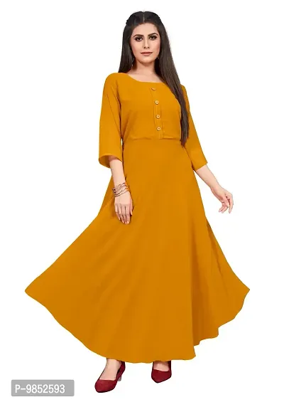 Elegant Mustard Georgette Solid Dresses For Women-thumb0