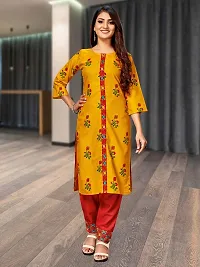 LABEL DE VEDA Womens Cotton Printed Straight Kurta Pant Set (Red and Yellow, L)-thumb3