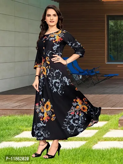 Indo-western Black Printed Crepe Gown For Women-thumb0