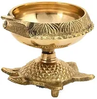Karauli Collection Brass Handmade Brass Kuber Diya with Turtle Base, Engraved Design Diyas for Pooja-thumb1