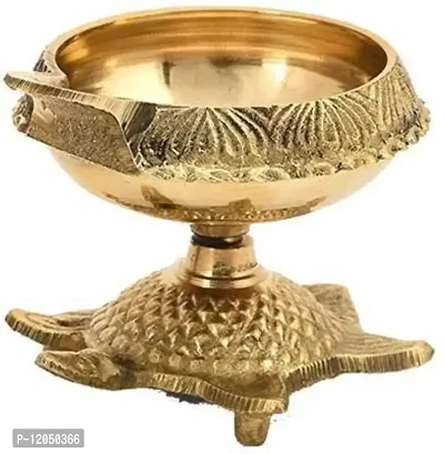 Karauli Collection Brass Handmade Brass Kuber Diya with Turtle Base, Engraved Design Diyas for Pooja-thumb2
