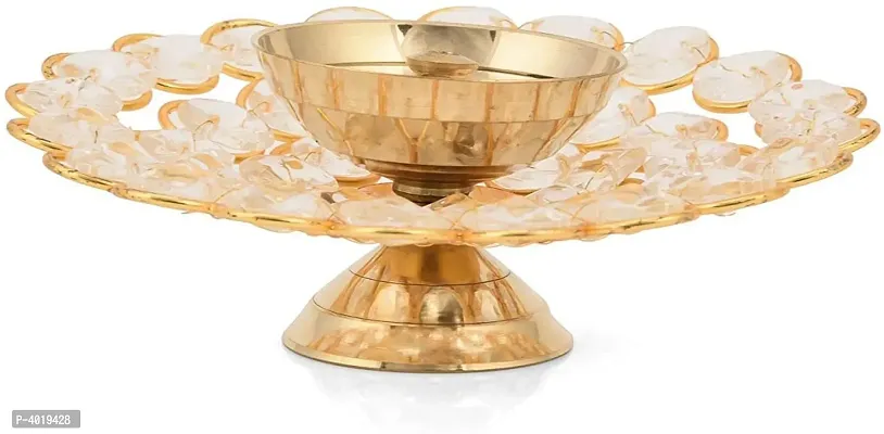 Decorative Round Crystal Diya Shape Akhand Jyoti Oil Lamp  - Small
