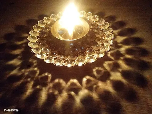 Decorative Round Crystal Diya Shape Akhand Jyoti Oil Lamp - Large-thumb2