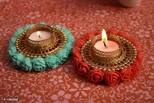 Karauli Collection Tealight Candle Holder for Home Diwali Decoration Candles Tea Light Holders Stand for Diwali Living Room Dining Table Mandir Pooja Room Decor-thumb0