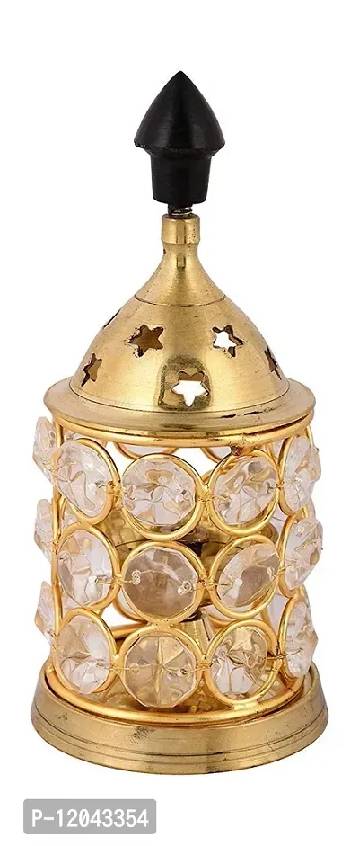 Karauli Collection Brass Crystal Akhand Jyot Diya for Diwali Decorative Crystals Tea Light Holder Lantern | Gold Plated Deepawali Puja Lamp Jini Brass Cystal Deepak | Akhand Jyoti Magical Deep