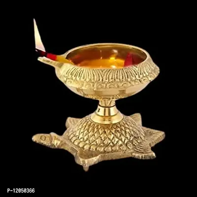 Karauli Collection Brass Handmade Brass Kuber Diya with Turtle Base, Engraved Design Diyas for Pooja