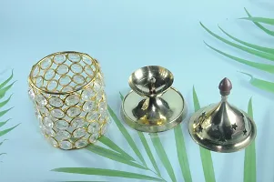 Karauli Collection Brass Crystal Akhand Jyot Diya for Diwali Decorative Crystals Tea Light Holder Lantern | Gold Plated Deepawali Puja Lamp Jini Brass Cystal Deepak | Akhand Jyoti Magical Deep-thumb3
