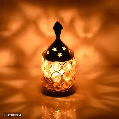 Karauli Collection Brass Crystal Akhand Jyot Diya for Diwali Decorative Crystals Tea Light Holder Lantern | Gold Plated Deepawali Puja Lamp Jini Brass Cystal Deepak | Akhand Jyoti Magical Deep-thumb2