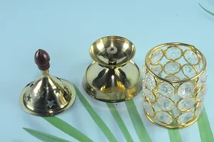 Karauli Collection Brass Crystal Akhand Jyot Diya for Diwali Decorative Crystals Tea Light Holder Lantern | Gold Plated Deepawali Puja Lamp Jini Brass Cystal Deepak | Akhand Jyoti Magical Deep-thumb2