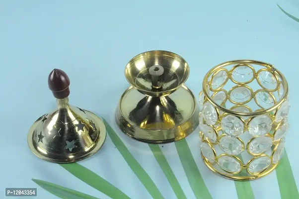 Karauli Collection Brass Crystal Akhand Jyot Diya for Diwali Decorative Crystals Tea Light Holder Lantern | Gold Plated Deepawali Puja Lamp Jini Brass Cystal Deepak | Akhand Jyoti Magical Deep-thumb3