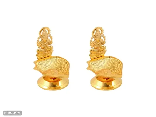 Metal Ganesh Idol Gold Plated Ganesha Idols Diya Statue for Diwali Decoration Decor Pujan Puja-thumb0