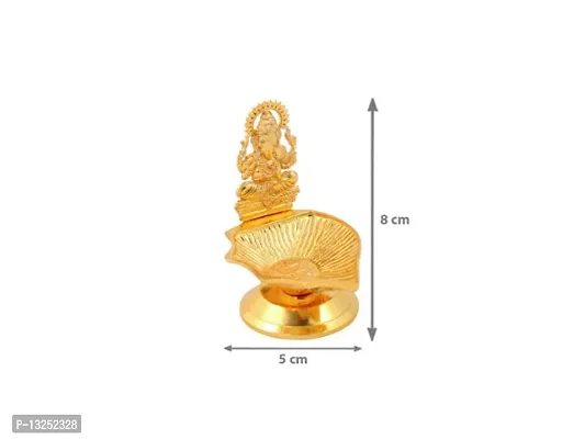 Metal Ganesh Idol Gold Plated Ganesha Idols Diya Statue for Diwali Decoration Decor Pujan Puja-thumb3