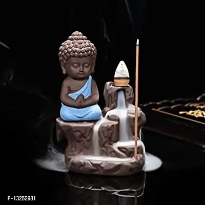 Meditating Monk Buddha Smoke Backflow Cone Incense Holder Decorative Showpiece