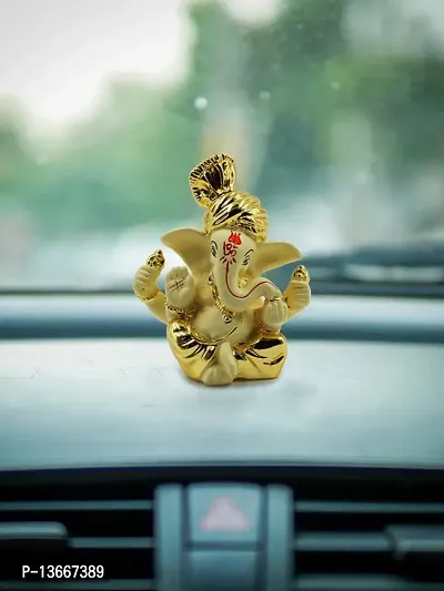 Ganesha Idol for Car Dashboard Gold Plated Ganesh (Golden, 8x6cm)-thumb0