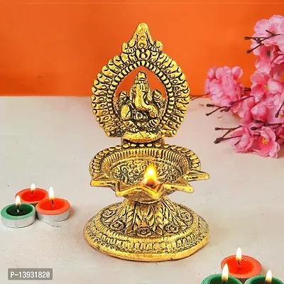 Ganesha Diya Oil Lamp - Hand Craved Diya for Puja Diwali Home Temple Articles Decoration Gifts (Size 4.5 x 2.5 Inches)