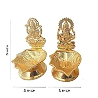Metal Laxmi Ganesha Idols Diya Oil Lamp for Home Puja Decor Golden Finish Oil Lamp for Diwali Diya Puja Gift-thumb1