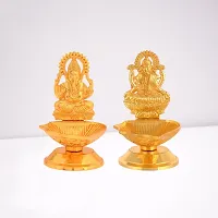 Metal Laxmi Ganesha Idols Diya Oil Lamp for Home Puja Decor Golden Finish Oil Lamp for Diwali Diya Puja Gift-thumb2